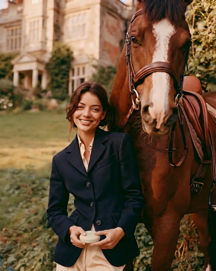 An elegant woman outdoors in soft autumn light