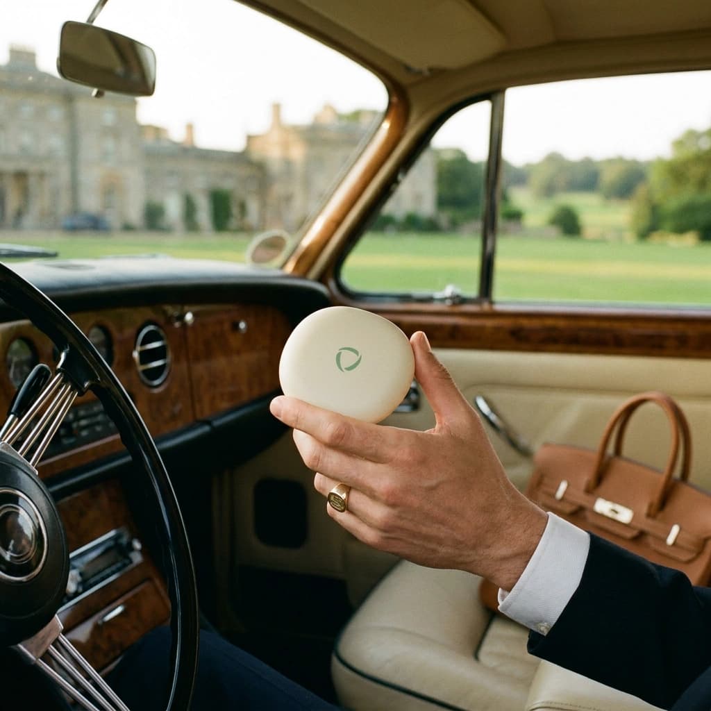 A Velare case held in a classic car