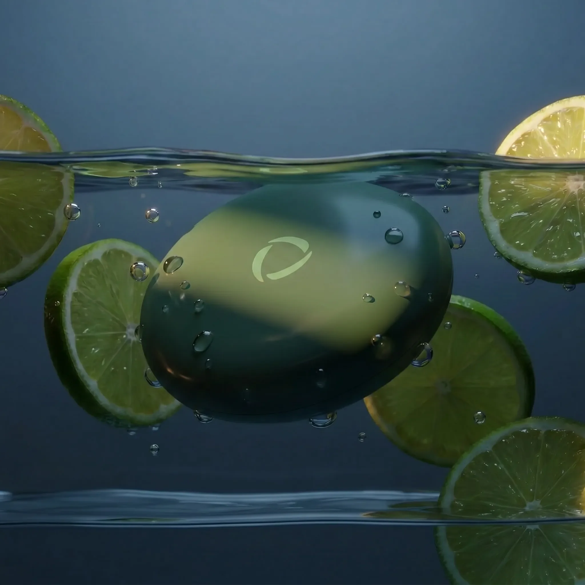 A Velare case in water among lime slices